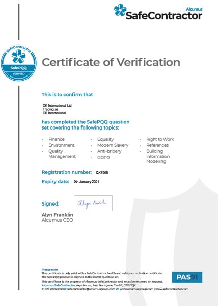 Safe Contractor Certificate